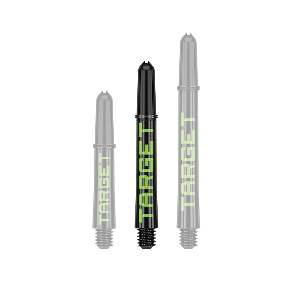 Target Pro Grip TAG Shafts - 3 Sets - Black Green Der einzelne Dart-Schaft besticht durch seine schlanke Form. Die Farbverteilung ist gleichmäßig.