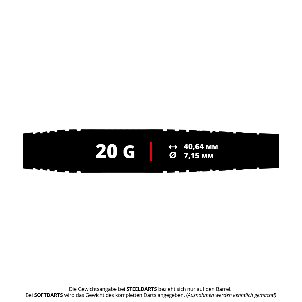 Red Dragon Luke Humphries TX5 Soft Darts - 20g Das Bild zeigt die Red Dragon Luke Humphries TX5 Softdarts - 20g. Diese Darts sind speziell für Softdart-Spiele mit 20 Gramm Gewicht entworfen.