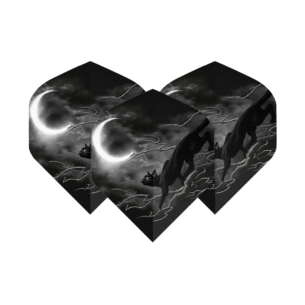 Alchemy Minnaloushe No2 Standard Flights Das Bild zeigt die Alchemy Minnaloushe No2 Standard Flights. Auf den Flights ist eine schwarze Katze vor einem Halbmond und dunklen Wolken abgebildet.
