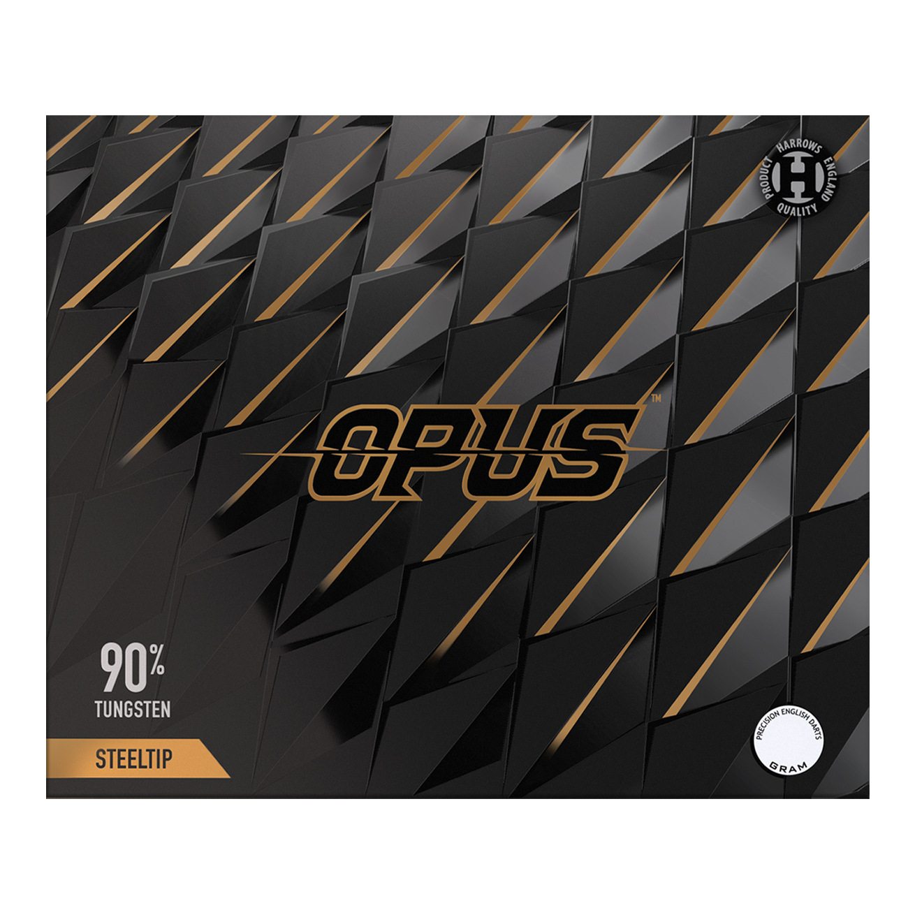 Harrow's Opus Quick Point steel darts Gezeigt wird das Produkt Harrows Opus Quick Point Steeldarts - 23g. Diese Darts sind speziell für Präzisionswürfe entwickelt.