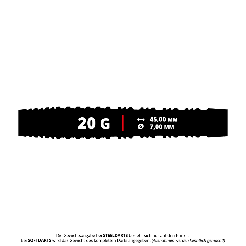 Das Bild zeigt die Shot Alchemy Runstel Softdarts mit 20g Gewicht. Diese Darts sind speziell für Softdartspieler konzipiert.