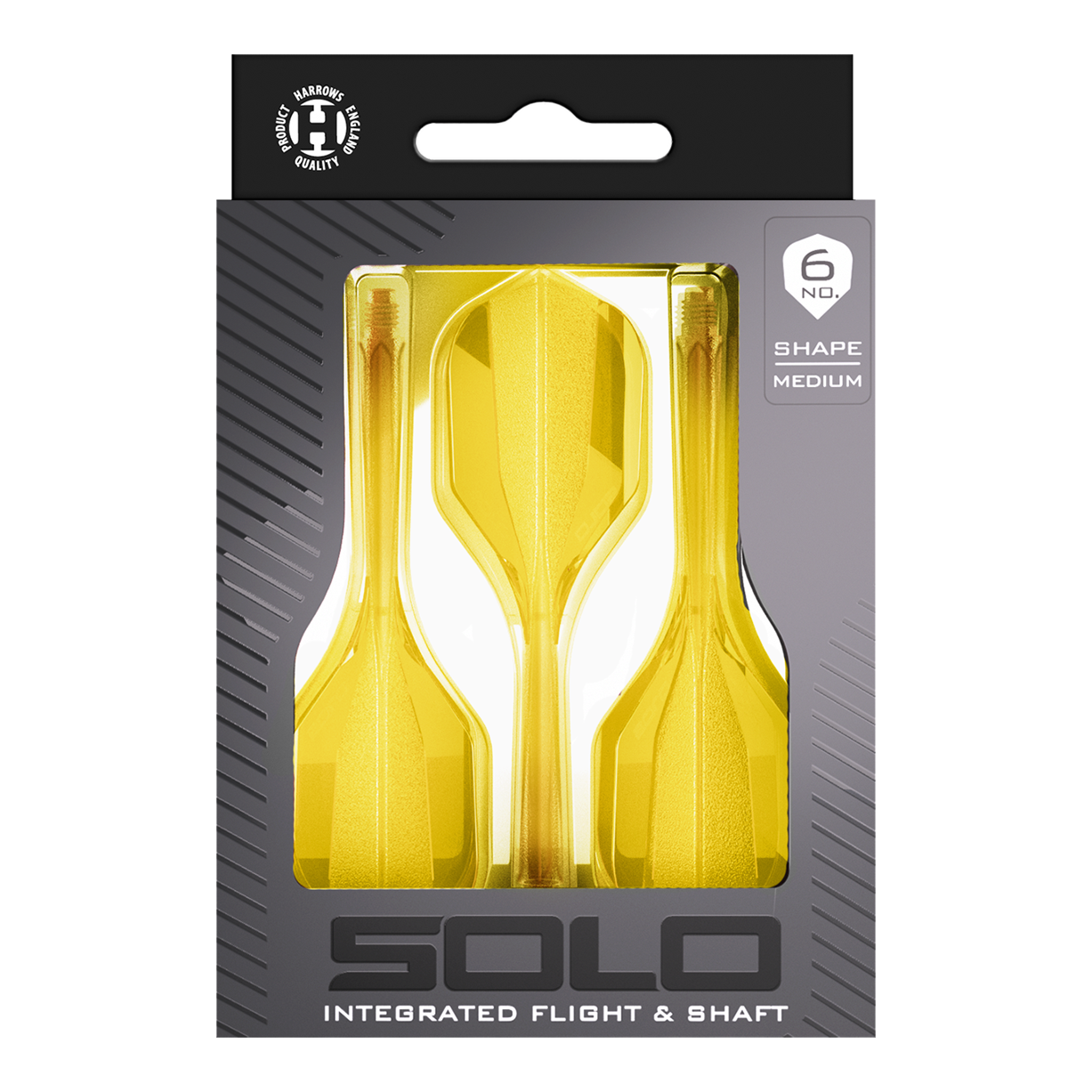 Harrows Solo No6 Flight Shaft System - Yellow Zu sehen ist das Harrows Solo No6 Flight-Shaft-System in Gelb. Die Farbvariante hebt sich deutlich von der Standardversion ab.