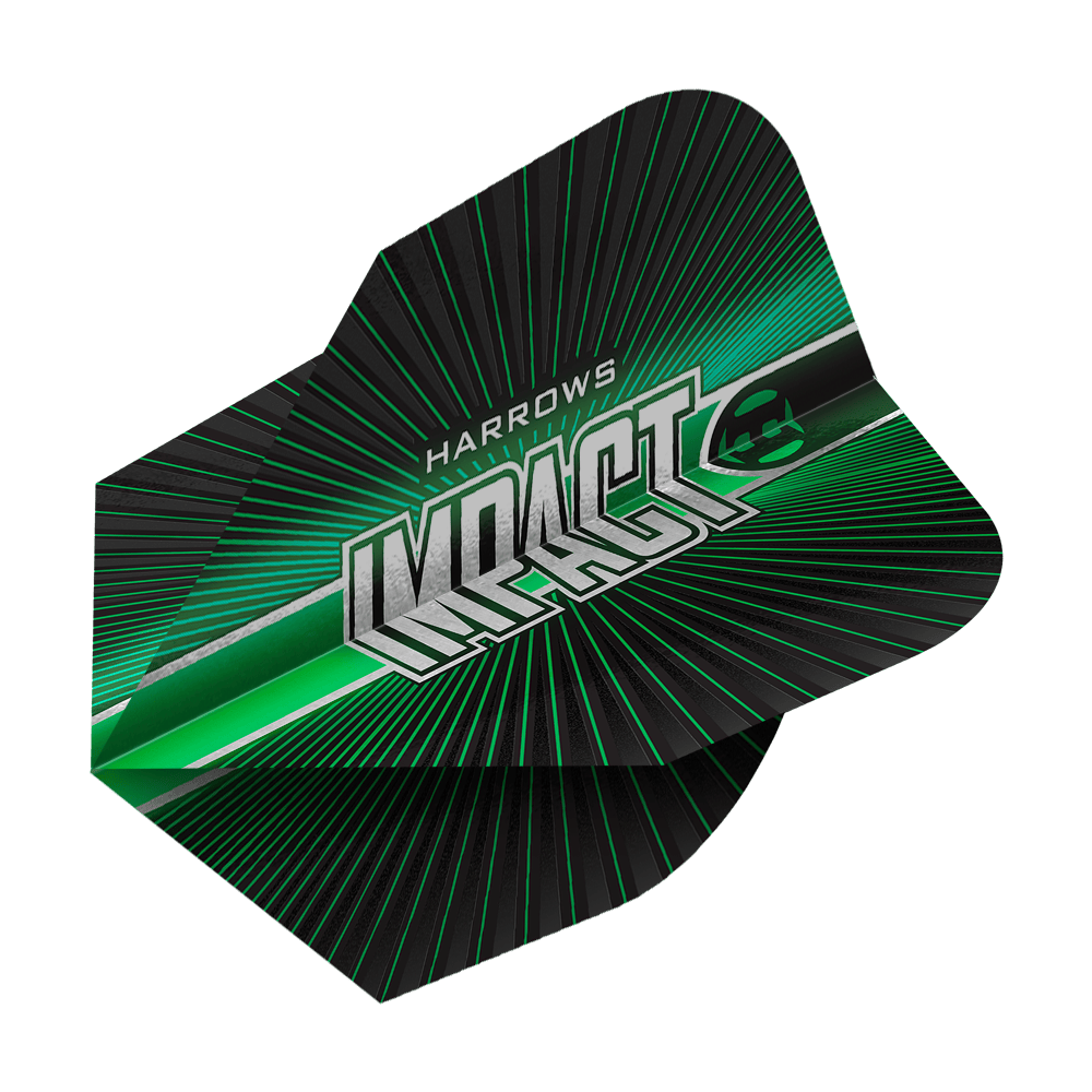 Das Bild zeigt Harrows Impact No6 Flights. Es handelt sich um hochwertige Dart Flights.