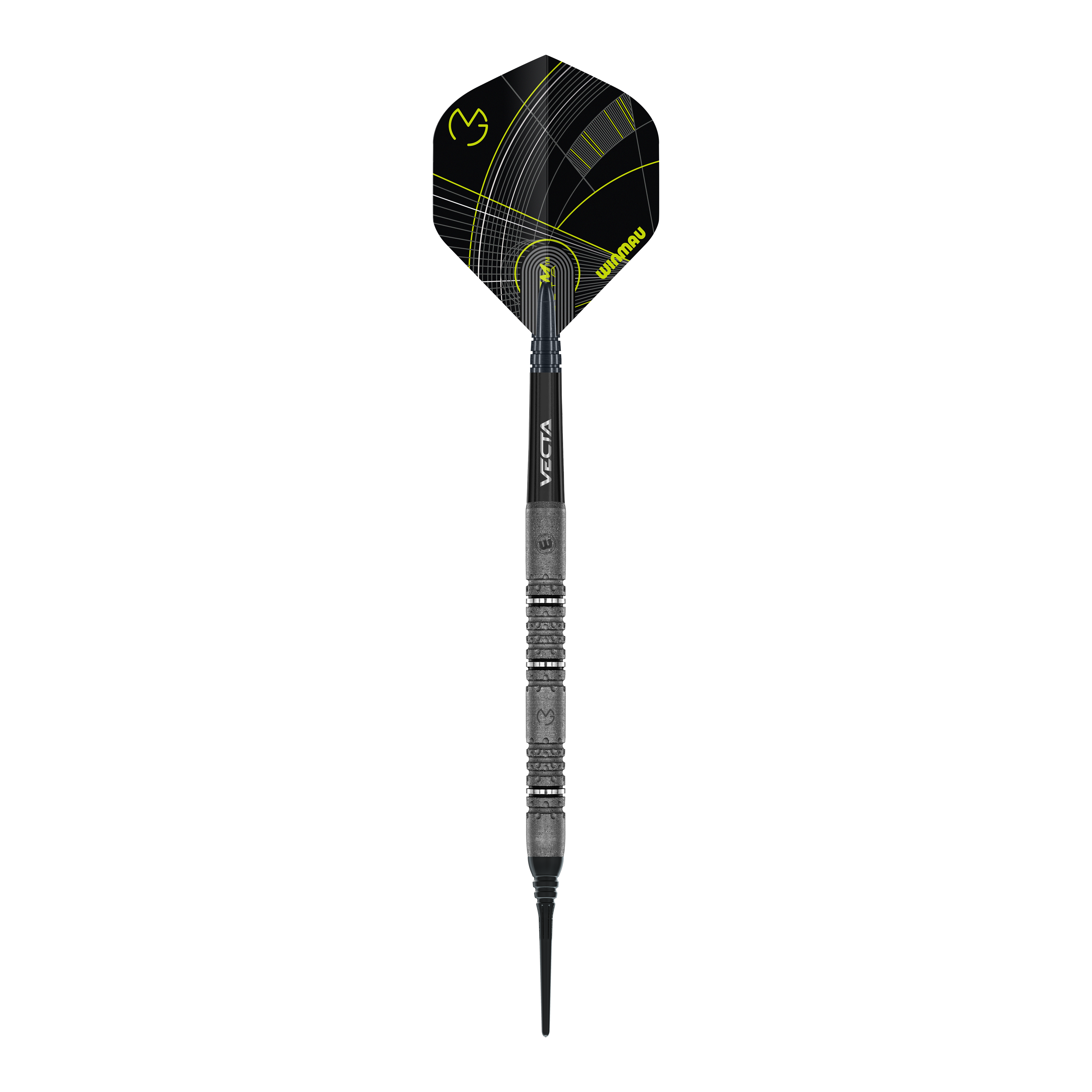 Dargestellt werden die Winmau Michael Van Gerwen Signature Edition Softdarts - 20g. Die Darts sind in Kooperation mit dem Profi Michael Van Gerwen entstanden.