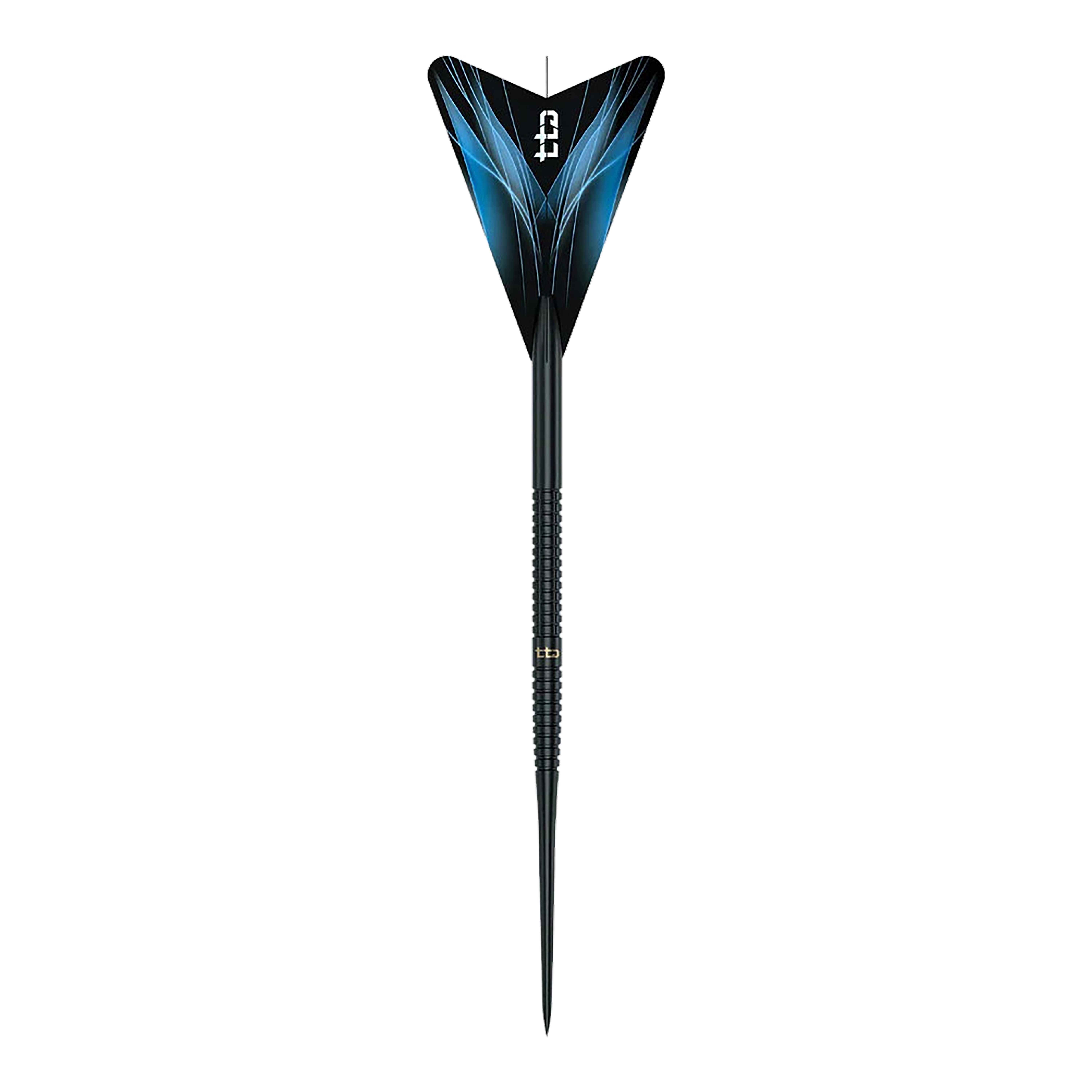 Auf dem Bild befindet sich das Produkt Caliburn TTD Complete Titanium T1 Black Steeldarts - 5g. Das Dart-Set ist in Schwarz gehalten.