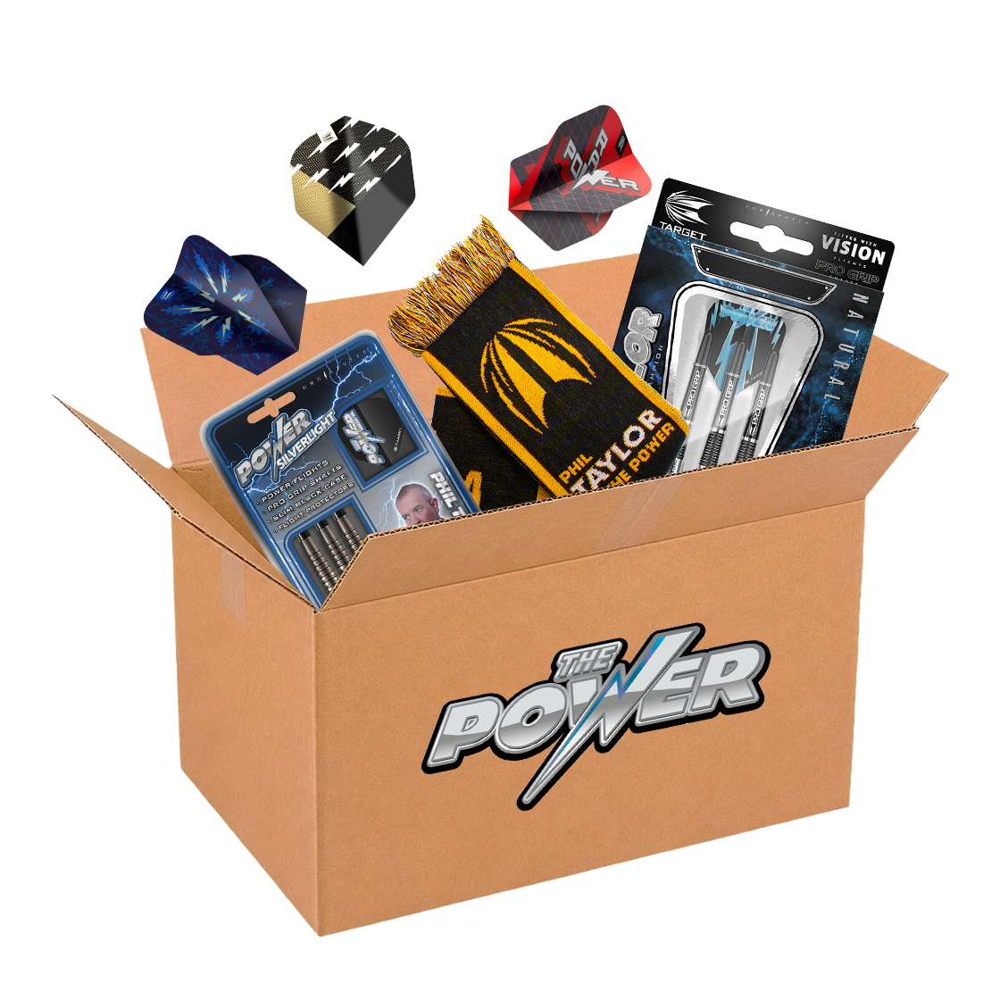 Zu sehen ist die McDart Mystery Box - Phil Taylor Softdart. Das Produkt richtet sich an Fans von Phil Taylor Softdarts.