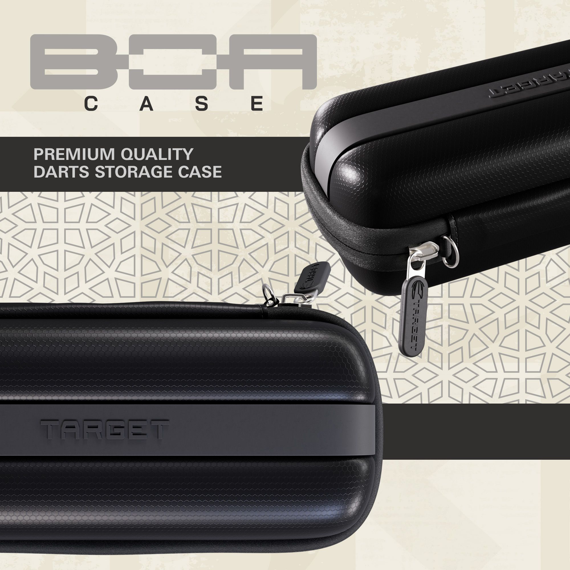Abgebildet ist ein Dartcase in schwarzer Farbe. Das Bild zeigt das Modell '450140_Target_BOA_Dartcase_Schwarz_Schwarz_T3'.