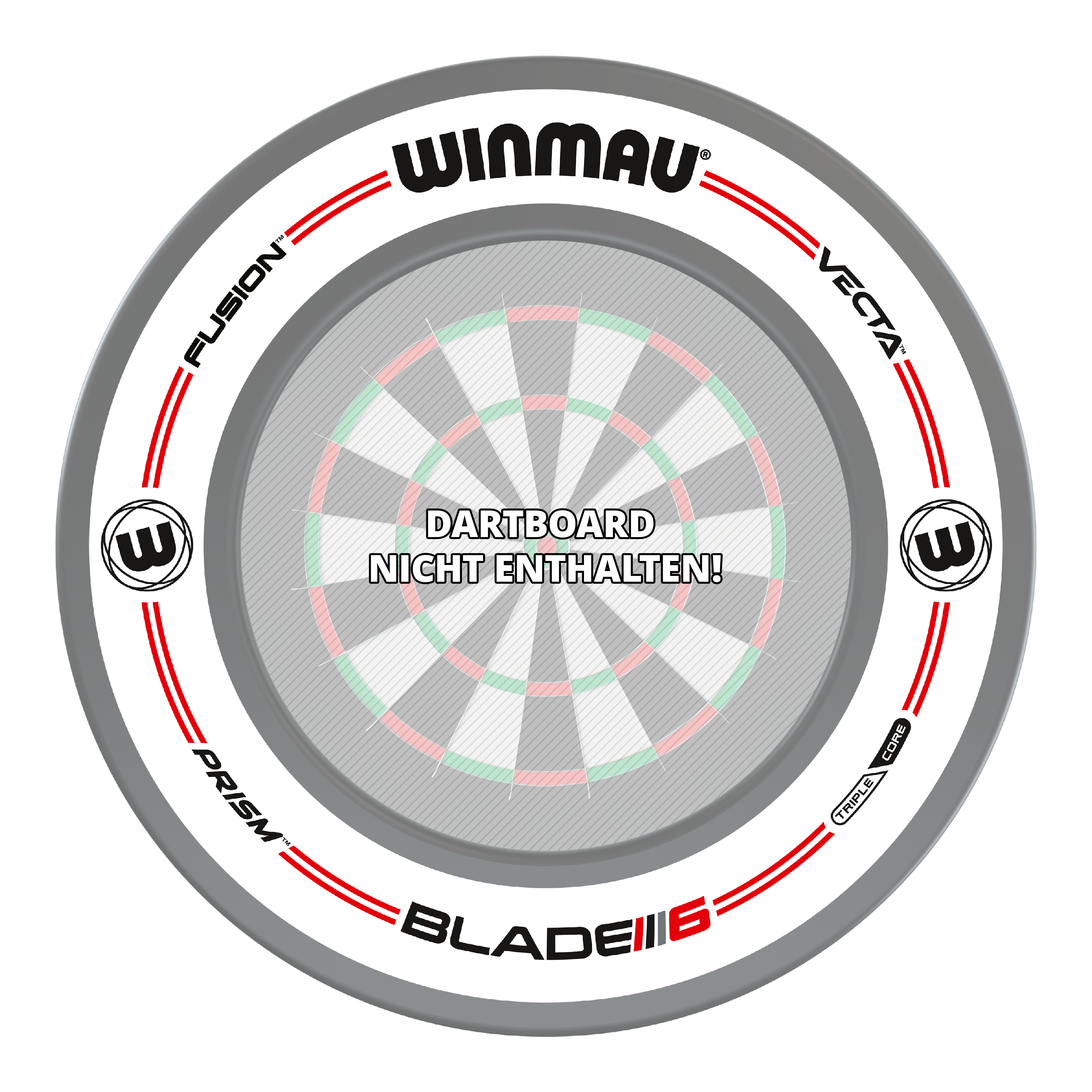 Winmau Pro-Line Original White Dartboard Surround Das Bild zeigt das Winmau Pro-Line Original White Dartboard Surround. In der Mitte steht der Hinweis: "Dartboard nicht enthalten!"