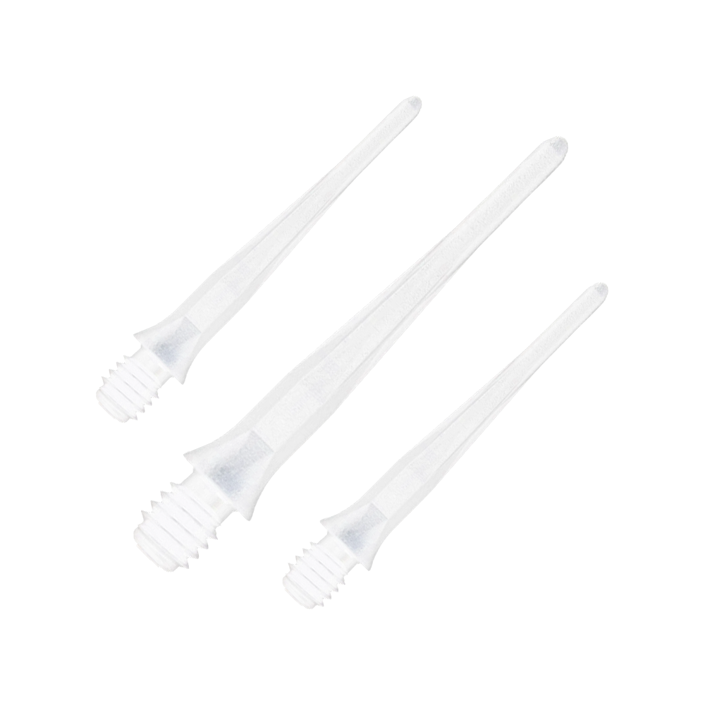 Caliburn 2BA Soft Dart Tips White - Pack of 50 Abgebildet sind Caliburn 2BA Softdartspitzen in Weiß im 50er Pack. Die Spitzen sind für Softdarts geeignet und in einer Verpackungseinheit dargestellt.