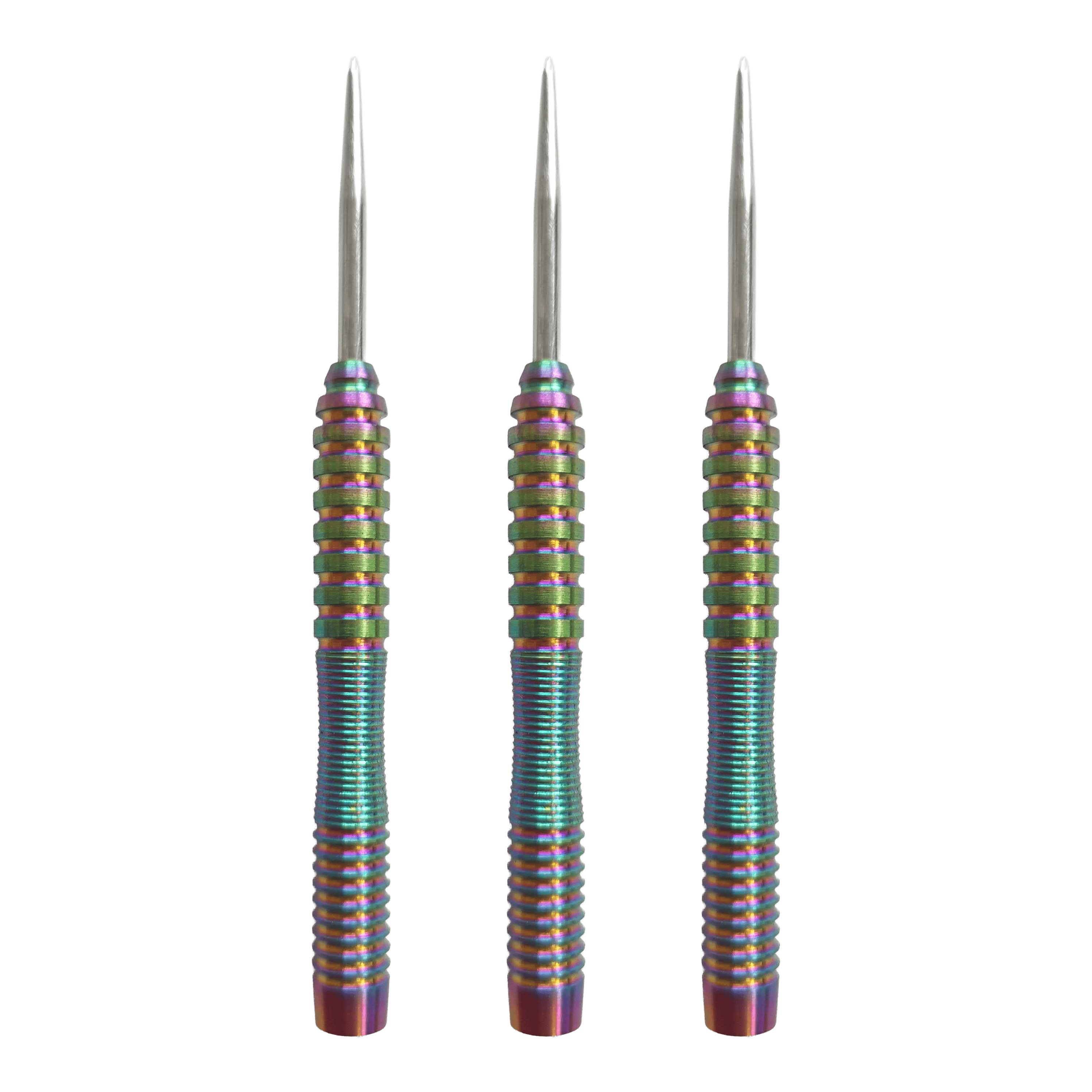 Hier ist das Produkt McDart Rainbow 3 Steeldart-Barrels - 22g abgebildet. Das Set enthält Steeldart-Barrels im bunten Look.