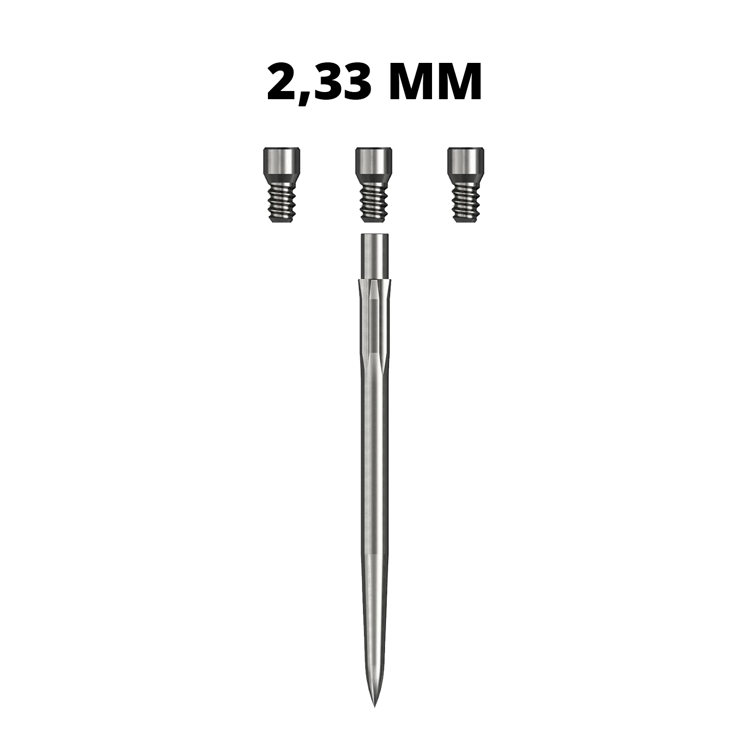 Abgebildet sind Caliburn Evo System Steeldartspitzen vom Typ Spigot, 23,3mm. Diese Spitzen sind speziell für Steeldarts entwickelt.