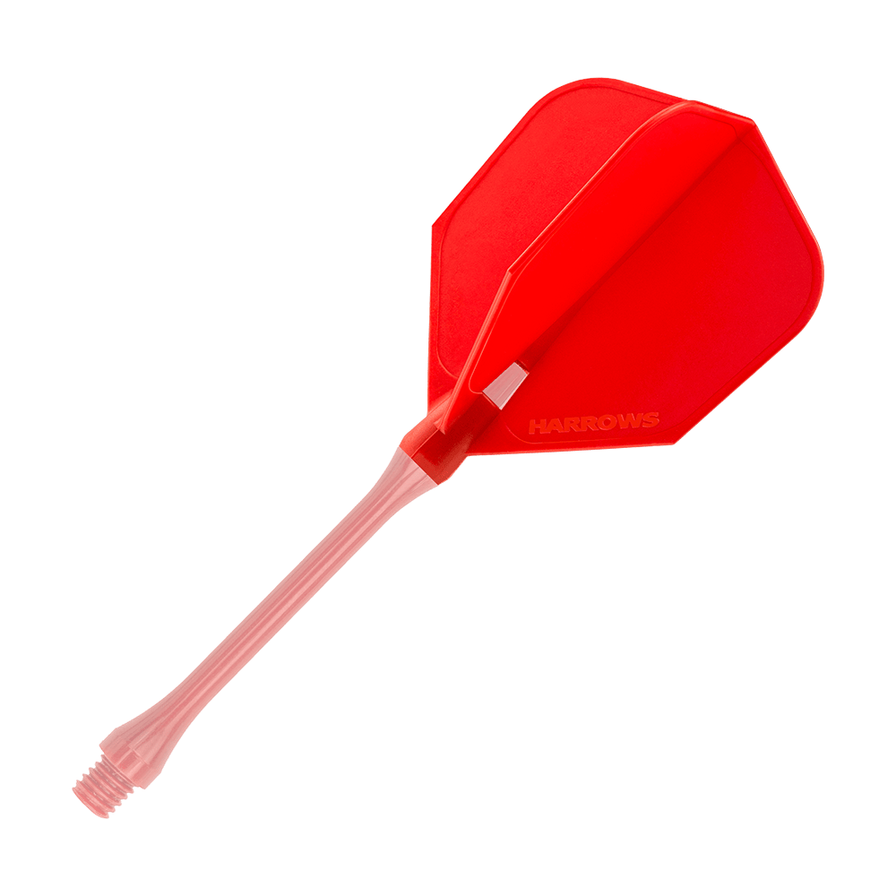 HRC-130_Harrows_Clic_Standard_Flight_Red_2 Das Bild zeigt ein rotes Dartflug-Set mit der Aufschrift "Harrows". Es handelt sich um das Produkt "Harrows Clic Standard Flights - Red".