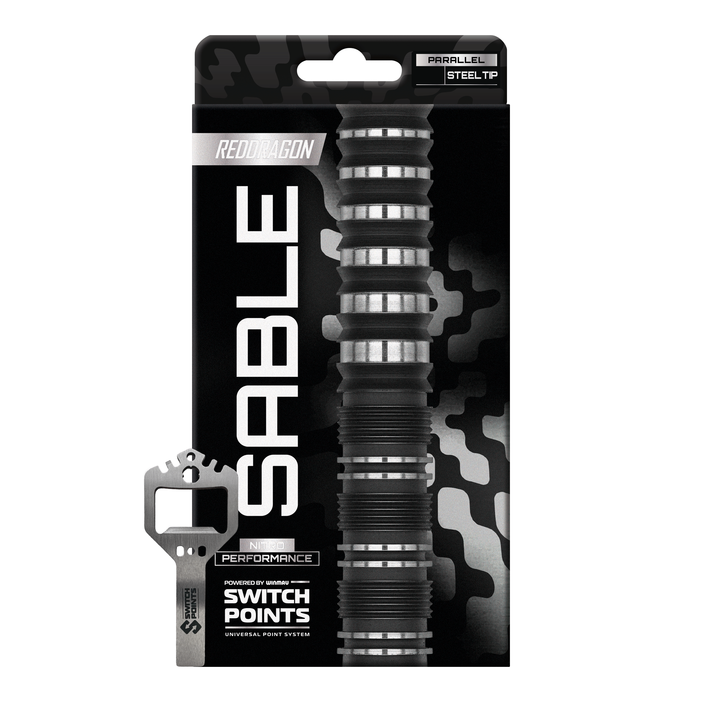 Red Dragon Sable Parallel Switch Point Steel Darts Abgebildet ist ein Satz Red Dragon Sable Parallel Switch Point Steeldarts. Die Darts sind präzise ausbalanciert und ideal für Dartspieler geeignet.