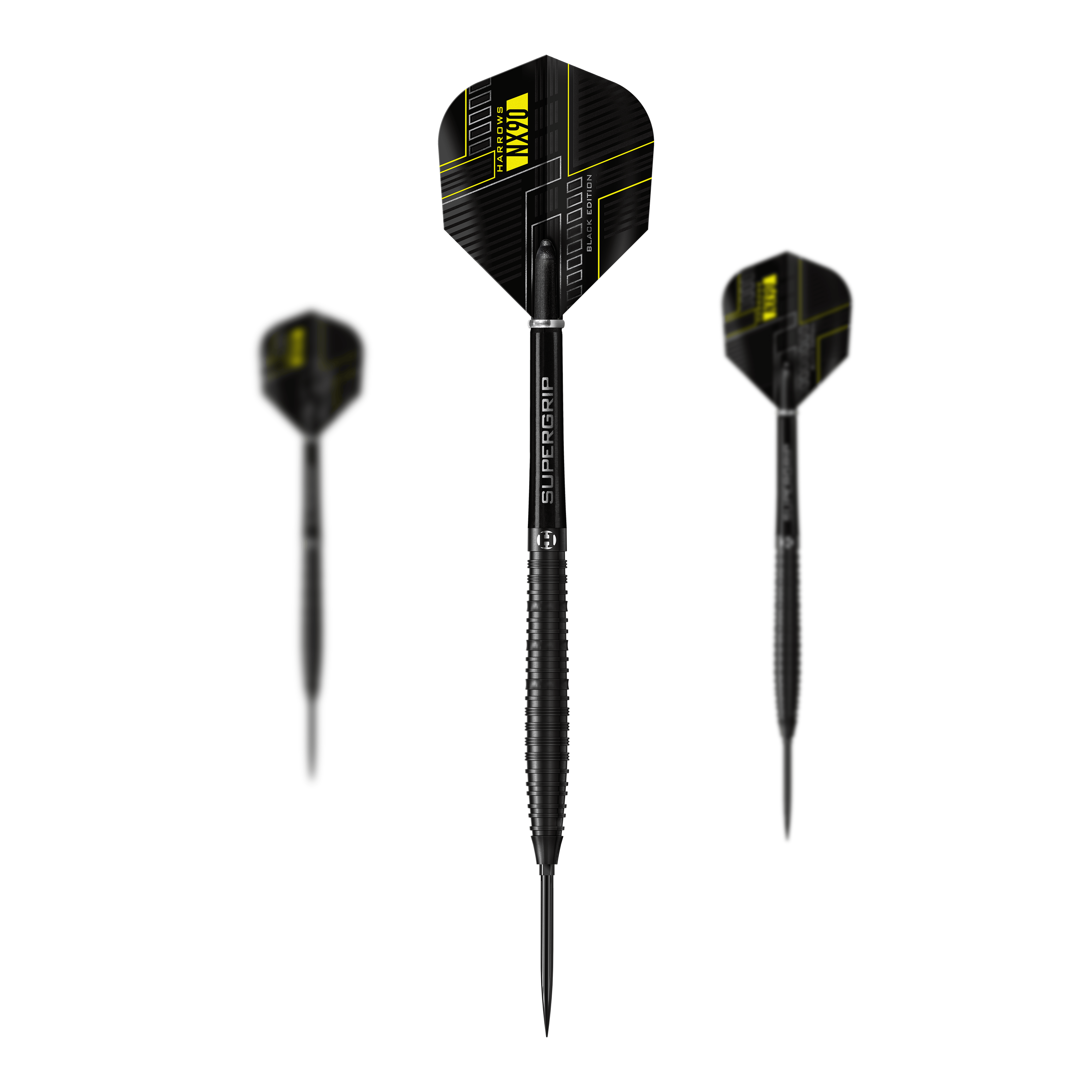 Harrows NX90 Black Edition Tapered Quick Point Steel Darts Abgebildet sind die Harrows NX90 Black Edition Tapered Quick Point Steeldarts als Set. Das Bild zeigt die Zusammenstellung der Darts.