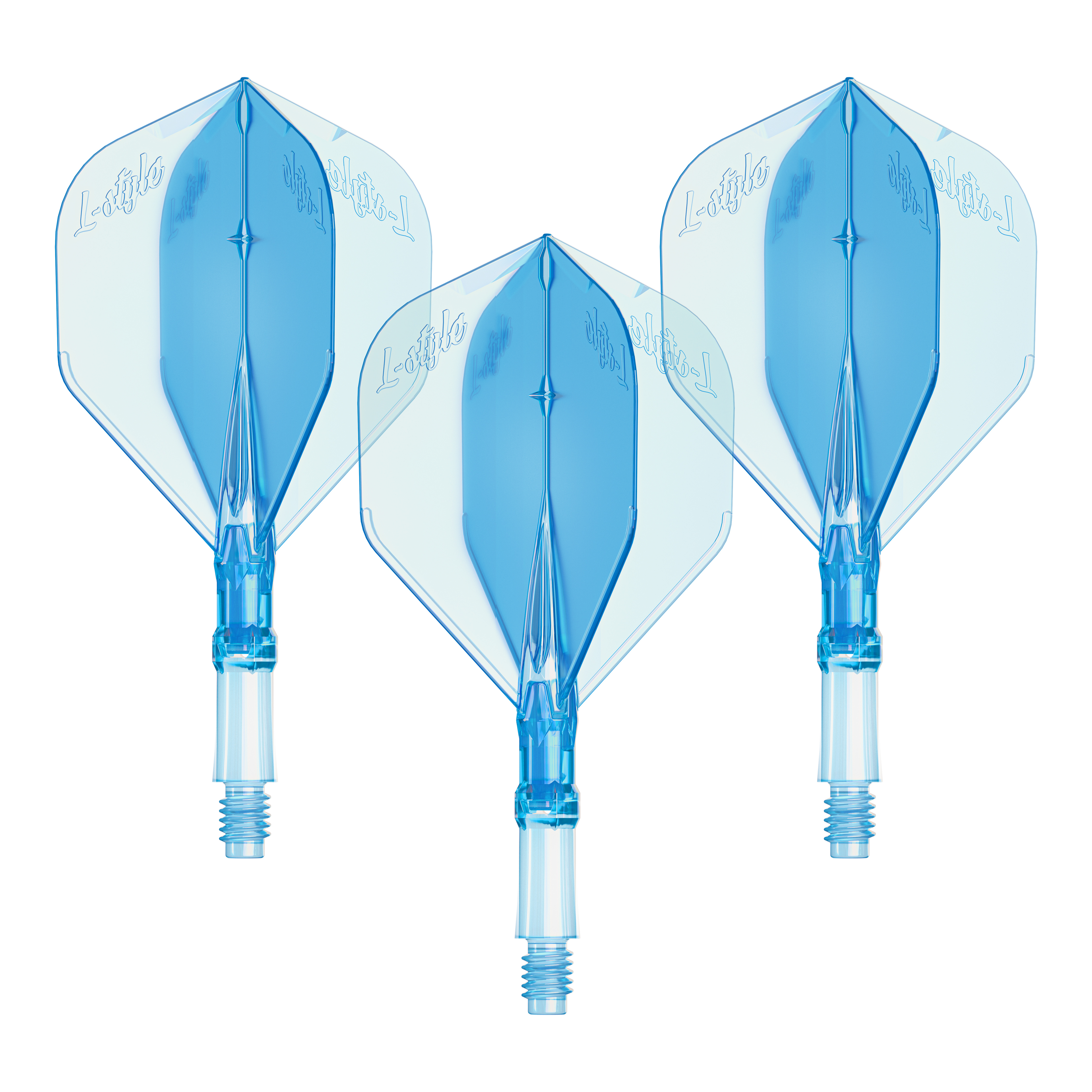 L-Style L-Sytem Flights - Clear Blue Dieses Bild zeigt ein Set von L-Style L-System Flights in klarer blauer Farbe, Größe Small. Es ist ein Zubehörteil für Dartpfeile.