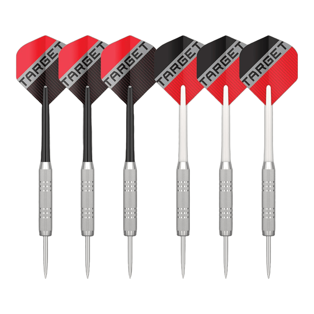 Abgebildet ist das Target Rift Steeldartboard Set. Dieses Dartboard Set eignet sich perfekt für den Heimgebrauch.