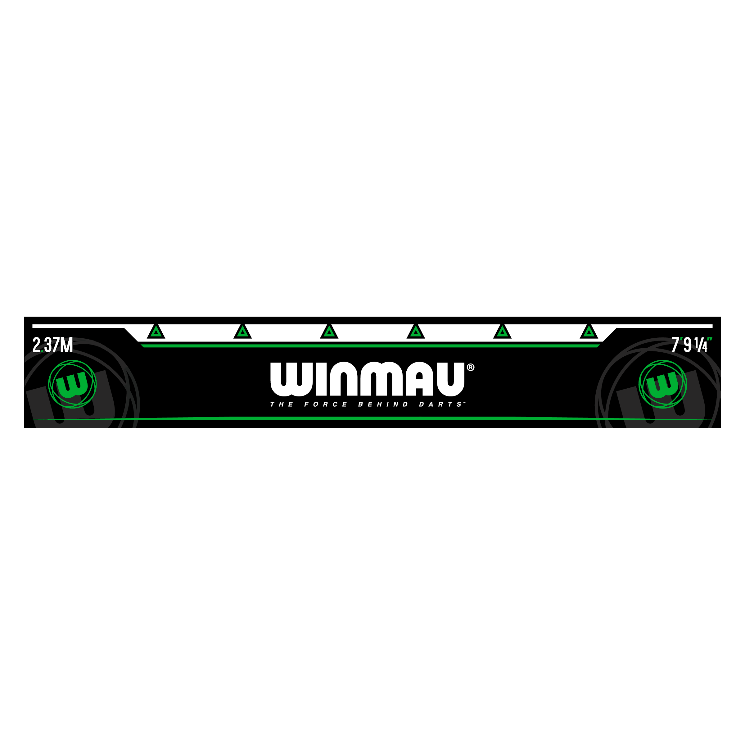 Winmau Throw-off line Green Das Bild zeigt die grüne Abwurflinie „Winmau Abwurflinie Grün“ für Dartspieler. In der Mitte steht groß das Winmau-Logo mit dem Schriftzug "The force behind darts".