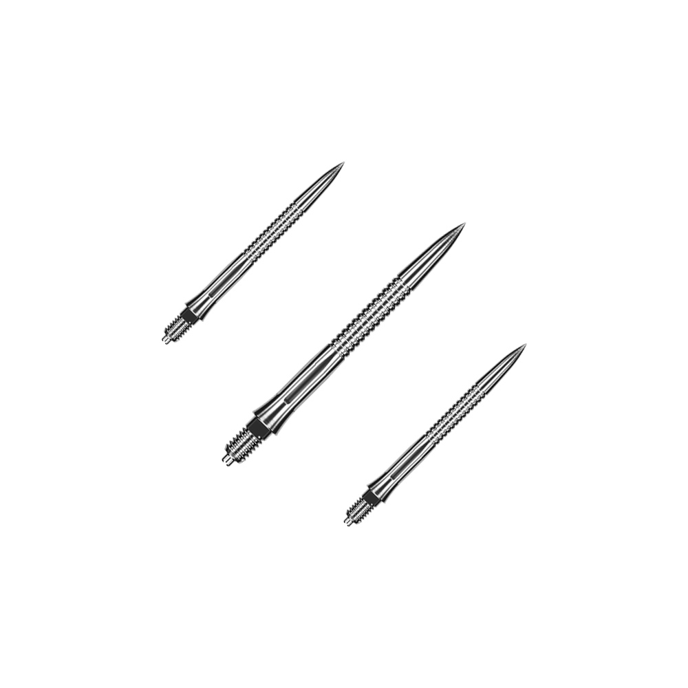 Caliburn EZ-EVO dart tips - Grooved - Silver Dargestellt ist ein Set von gerillten, silbernen Dartspitzen mit einer Länge von 28 mm. Das Set eignet sich besonders für Dartspieler, die Wert auf Präzision legen.
