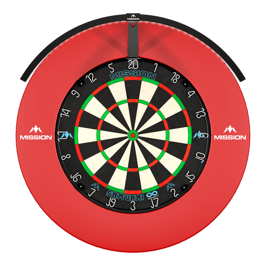 Mission Torus 120 LED Lighting System - Black Mission Torus 120 LED Beleuchtungssystem in Schwarz ist auf diesem Bild zu sehen. Es handelt sich um ein elegantes und leistungsstarkes Beleuchtungssystem für Dartspieler.