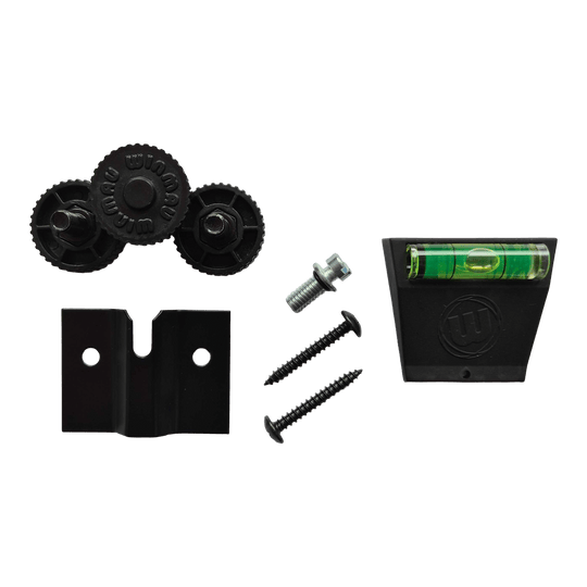 Das Foto zeigt das Winmau Blade X Fixing Set Wandbefestigung. Es handelt sich um eine Wandhalterung für Dartboards.