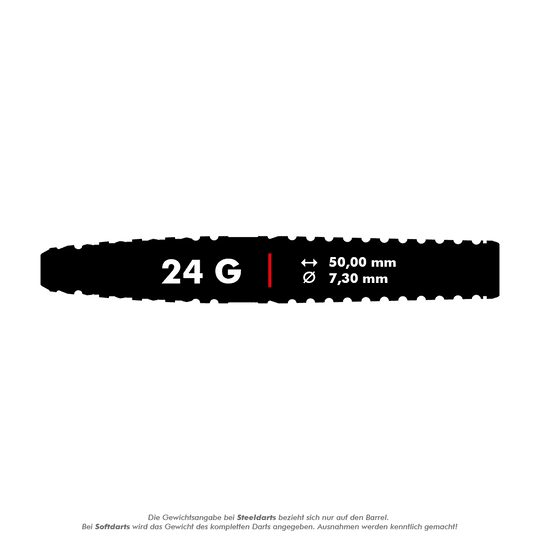 Target Japan Paul Lim The Legend GEN8 Swiss Point Steeldarts - 24g Das Bild zeigt die Produktinformationen für "Target Japan Paul Lim The Legend GEN8 Swiss Point Steeldarts - 24g". Die Darts wiegen 24 Gramm, sind 50,00 mm lang und haben einen Durchmesser von 7,30 mm.