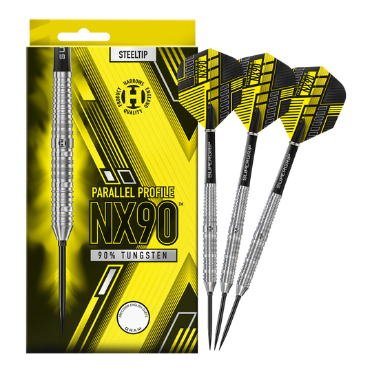Harrows NX90 Parallel Quick Point Steel Darts Abgebildet sind die Harrows NX90 Parallel Quick Point Steeldarts. Diese Darts sind bekannt für ihre Präzision und ihr paralleles Barrel.
