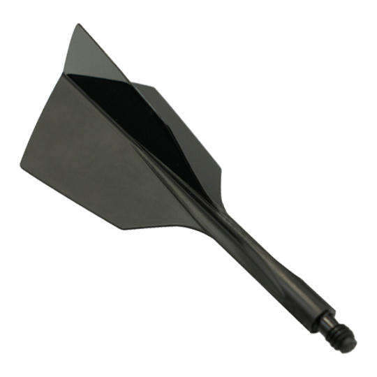 Condor Ax 120 Flight System Black - Narrow Das Bild zeigt das Produkt "Condor Axe 120 Flight-System Black - Narrow". Es handelt sich um einen schwarzen, schmalen Dartflight mit integriertem Schaft.