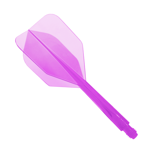 Condor Ax Clear Purple Flight System Small - XL - 37.5 mm Das Bild zeigt ein durchsichtiges, lilafarbenes Dartflight-System. Es ist das Modell "Condor Axe Clear Purple Flight-System" in der Größe Small - XL - 37,5 mm.