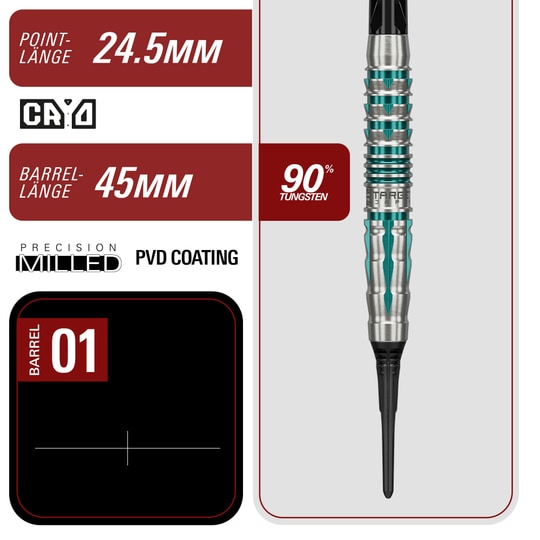 Target Black Marque Pierce Soft Darts - 18.5g Das Bild zeigt die Target Black Marque Pierce Softdarts mit 18,5g Gewicht. Schwarze Darts für präzises und komfortables Spielen.