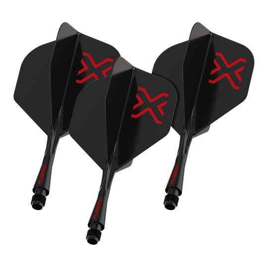 Das Foto zeigt einen Artikel namens 8863_Winmau_Fusion_Blade_X_No2_Standard_Flights_Schwarz_22mm_1Set. Vermutlich handelt es sich um ein Set schwarzer Dart-Flights der Größe 22mm.