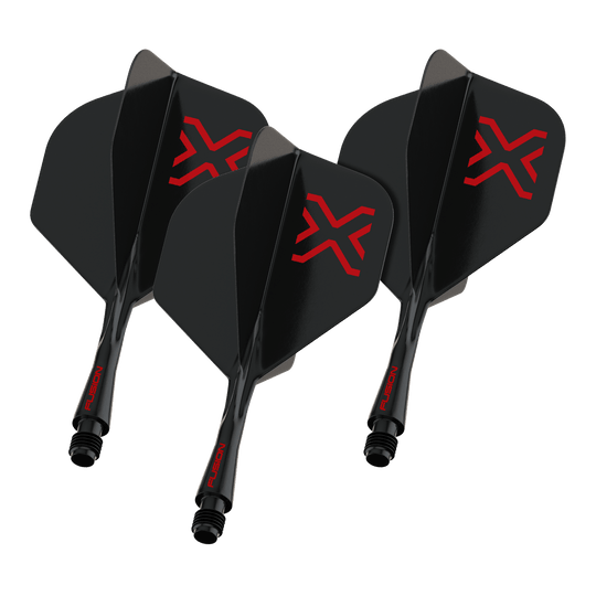 Winmau Fusion Blade X No2 Standard Flight Shaft System - Black Das Foto zeigt einen Artikel namens 8863_Winmau_Fusion_Blade_X_No2_Standard_Flights_Schwarz_22mm_1Set. Vermutlich handelt es sich um ein Set schwarzer Dart-Flights der Größe 22mm.