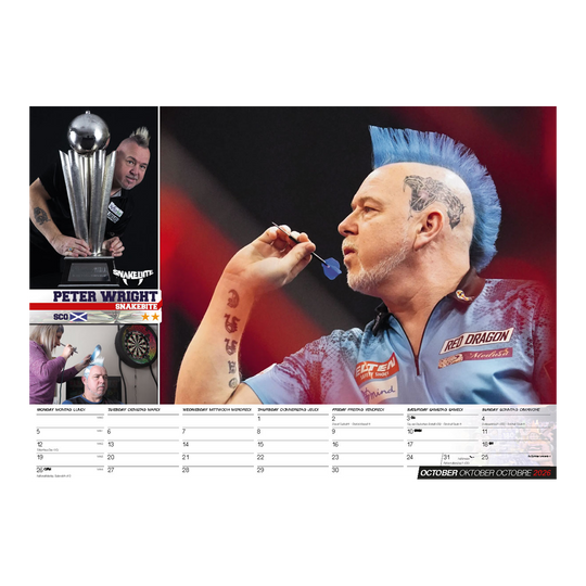 Darts Kalender 2026 wird gezeigt. Es ist ein Kalender mit einem Darts-Motiv für das Jahr 2026.