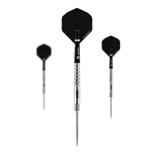 Caliburn Wolfpack W6 steel darts - 22g Abgebildet sind die Caliburn Wolfpack W6 Steeldarts mit einem Gewicht von 22g. Die Darts sind für Präzision und hohe Qualität bekannt.