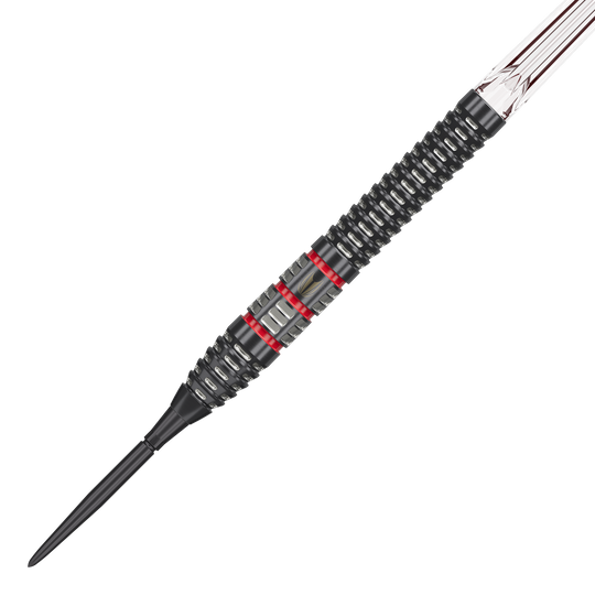 Target Nathan Aspinall 95K Swiss Point Steeldarts sind auf dem Bild dargestellt. Der Fokus liegt auf der Form und Verarbeitung der Darts.