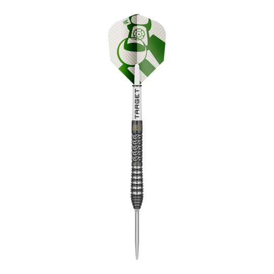 Zu sehen ist Target Charlie Manby Swiss Points Steeldarts. Das Bild präsentiert einen einzelnen Dart aus dem Set.
