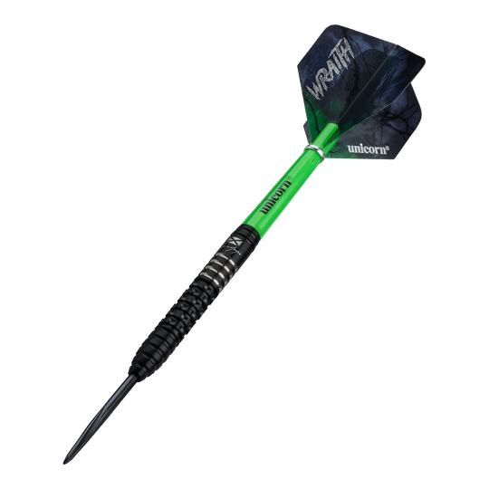 Unicorn Wraith Cameron Menzies Steel Darts - 23g Das Bild zeigt die Unicorn Wraith Cameron Menzies Steeldarts - 23g. Diese Darts haben eine spezielle Form für präzises Werfen.