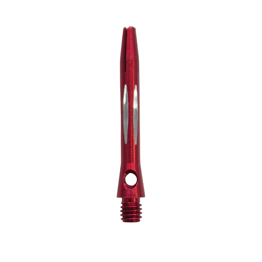 Diamond Cut Aluminum Shafts - Red - 35 mm Dieses Bild zeigt den Diamond Cut Aluminium Shafts - Rot - 35mm. Es ist ein Dart-Schaft aus rotem Aluminium mit Diamantschliff und 35mm Länge.