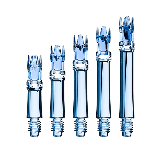 Zu sehen sind die L-Style L-System Ersatzshafts in Clear Blue. Die blauen Schäfte sind Ersatzteile für Dartpfeile.