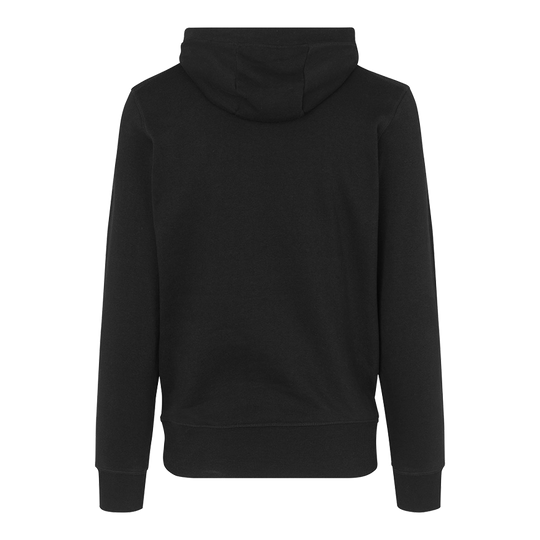 Barrels and Shafts Hoodie - Black Auf dem Bild ist ein schwarzer Hoodie von hinten zu sehen. Der Hoodie hat eine Kapuze und lange Ärmel.
