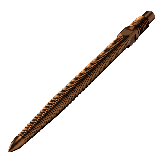 Abgebildet ist eine einzelne Dartspitze mit MicroGrip in Bronze. Die Länge der Spitze beträgt 32mm.