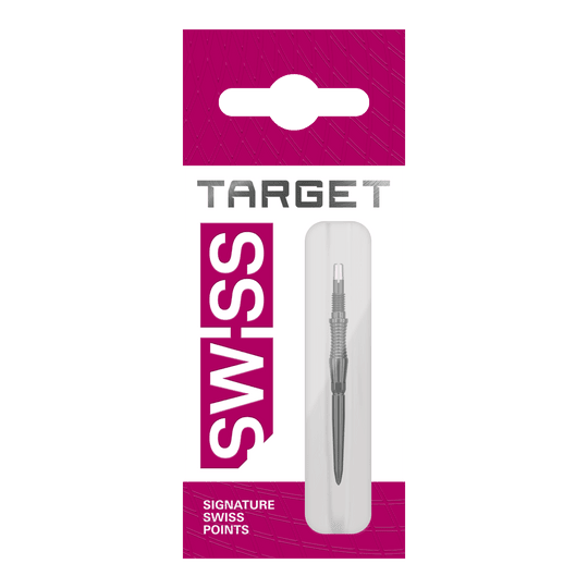 Dieses Bild zeigt schwarze Dartspitzen Signature RST von Target Swiss Point mit einer Länge von 30mm. Die Spitzen sind im Detail abgebildet.