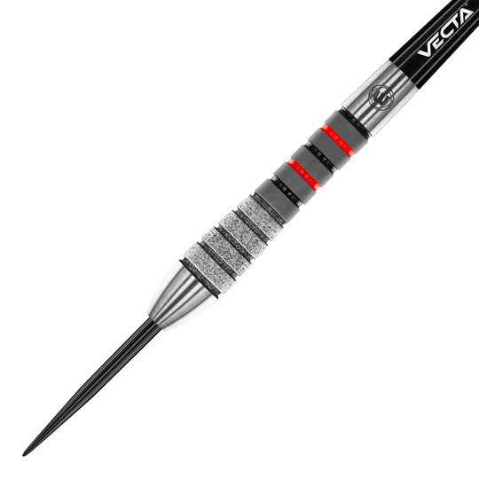 Winmau Dennis Priestley Diamond 3-Zero steel darts Dies ist ein Winmau Dennis Priestley Diamond 3-Zero Steeldart. Der Dartpfeil hat eine silberne Spitze und einen strukturierten Griff mit roten und schwarzen Akzenten.