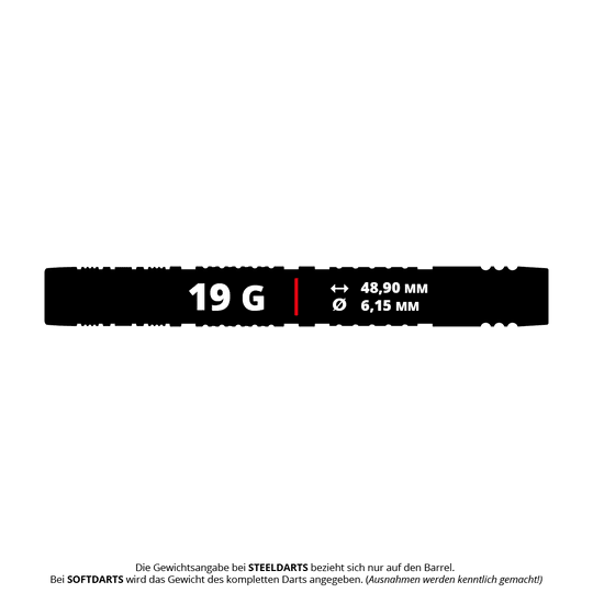 Target Dimitri Van Den Bergh 95K soft darts - 19g Das Bild zeigt die Target Dimitri Van Den Bergh 95K Softdarts mit einem Gewicht von 19g. Die Darts sind speziell für Fans und Spieler dieses Modells geeignet.