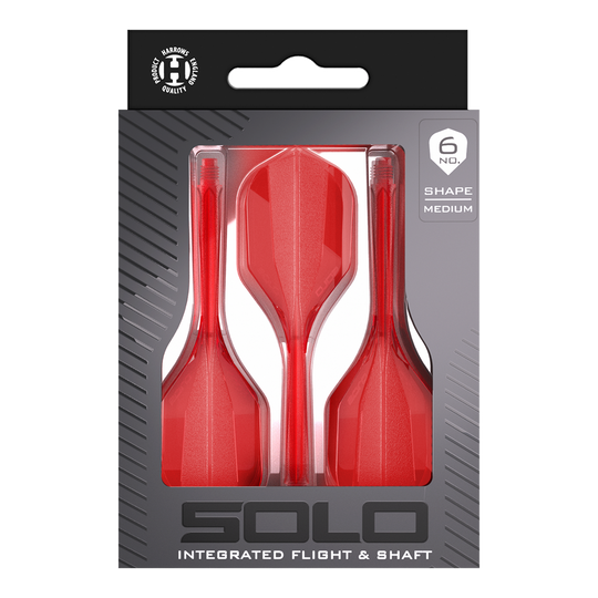 Harrows Solo No6 Flight Shaft System - Red Das Bild zeigt das Harrows Solo No6 Flight-Shaft-System in Rot. Es ist eine Kombination aus Flight und Schaft für Darts.