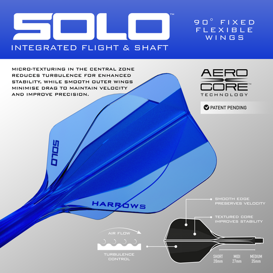 Harrows Solo No6 Flight Shaft System - Blue Zu sehen ist das blaue Harrows Solo No6 Flight-Shaft-System. Dieses Produkt wird für Dartpfeile verwendet.