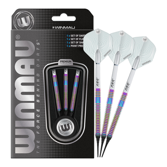 Zu sehen sind die Winmau Solaris Urban Softdarts mit 21 Gramm Gewicht. Dieses Set eignet sich für präzises Dartspielen.