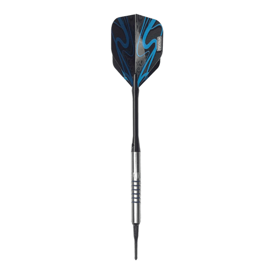 McDart 85 Tungsten V19 soft darts - 16.5g Der McDart 85er Tungsten V19 Softdart wiegt 16,5g und hat ein modernes Design mit blauen und schwarzen Akzenten. Der Dartpfeil besteht aus hochwertigem Tungsten und besitzt einen silbernen, gerillten Schaft.