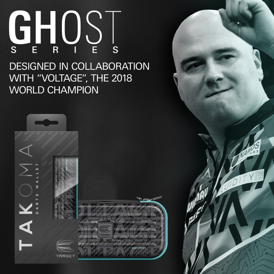Takoma Ghost Series Rob Cross dart case Dieses Foto zeigt das Takoma Ghost Series Rob Cross Dartcase. Es bietet sicheren Schutz für Ihre Darts im Stil von Rob Cross.
