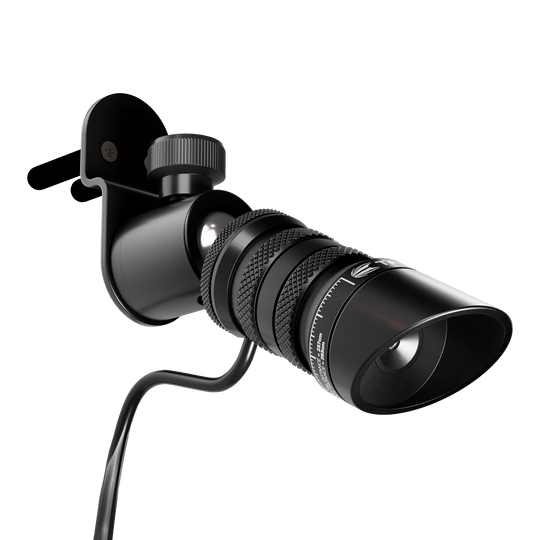 Target MOD Laser Oche Das Bild zeigt das Produkt "Target MOD Laser Oche". Es handelt sich um ein schwarzes Lasergerät mit Wandhalterung und Kabel.