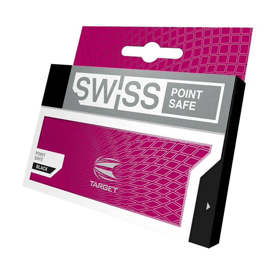 119648_Target_Swiss_Point_Safe_6 Die Abbildung zeigt die Verpackung des Produkts "Target Swiss Point Safe". Die Verpackung ist überwiegend pink mit silbernen und schwarzen Akzenten gestaltet.